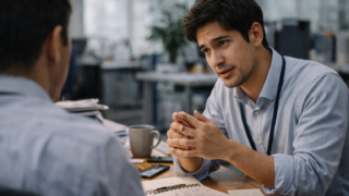 部下と会話をしている男性