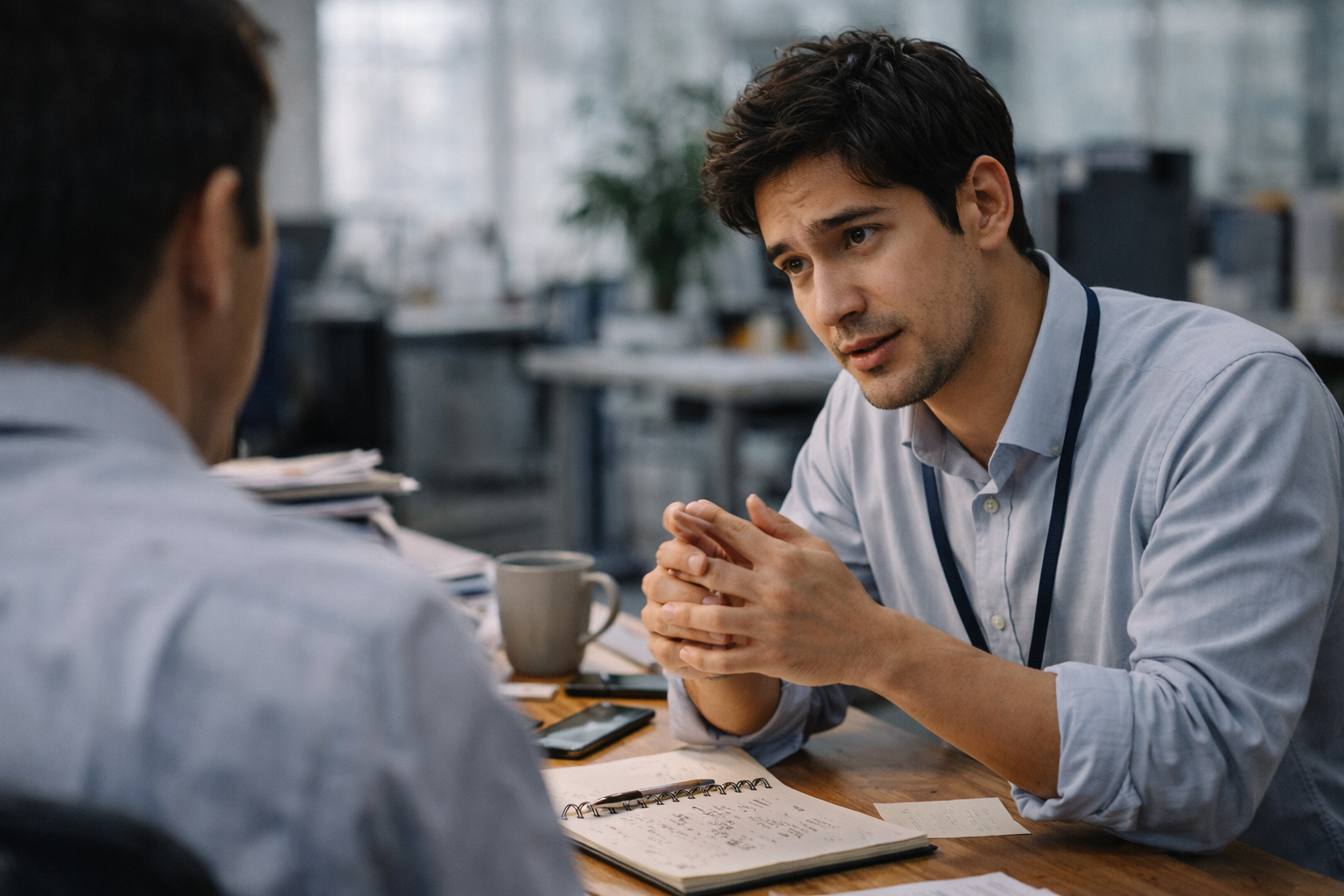 部下と会話をしている男性